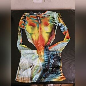 NWT PrettyLittleThing Multicolor Abstract Skirt & Top Set